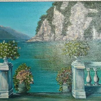 Pittura intitolato "Вид на залив с патио" da Kira Fonfelker (Grek), Opera d'arte originale, Olio