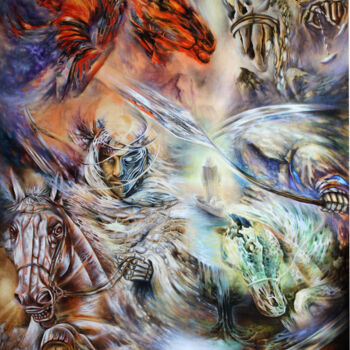Картина под названием "Всадники Апокалипси…" - Кира Мофа-Саргон, Подлинное произведение искусства, Масло