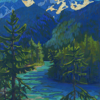 Dessin intitulée "Green river" par Kira Sokolovskaia, Œuvre d'art originale, Pastel