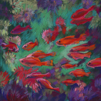 Painting titled "Red Splash" by Kira Sokolovskaia, Original Artwork, Pastel