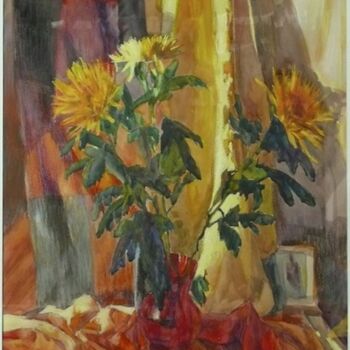 Картина под названием "Хризантемы" - Кирилл Девочкин, Подлинное произведение искусства, Масло