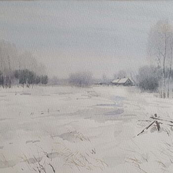 Pintura intitulada "Winter Landscape" por Kirill Malkov, Obras de arte originais, Aquarela