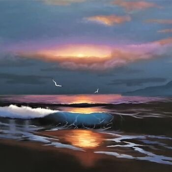 Painting titled "Light on the water" by Kirill Nemaltsev, Original Artwork, Oil Mounted on Wood Stretcher frame