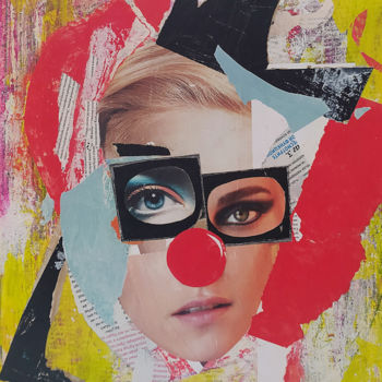Collages titled "Clown" by Kirill Piskunov, Original Artwork, Collages Mounted on Wood Stretcher frame