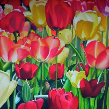 绘画 标题为“Tulip field” 由Kirill Shevchenko, 原创艺术品, 丙烯 安装在木质担架架上