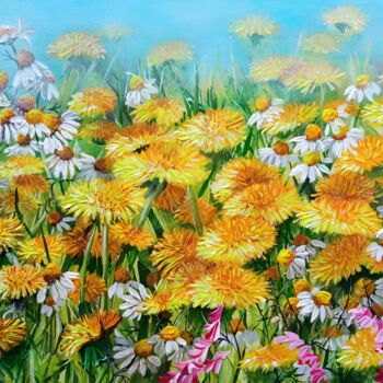 Картина под названием "Dandelion field" - Kirill Shevchenko, Подлинное произведение искусства, Акрил Установлен на Деревянна…