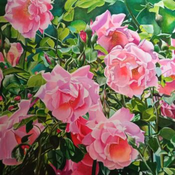 "Pink roses in the g…" başlıklı Tablo Kirill Shevchenko tarafından, Orijinal sanat, Akrilik