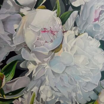 Картина под названием "White peonies close…" - Kirill Shevchenko, Подлинное произведение искусства, Акрил