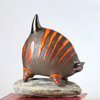 Scultura intitolato "Cat Ceramic Sculptu…" da Valery Kirillov, Opera d'arte originale, Ceramica