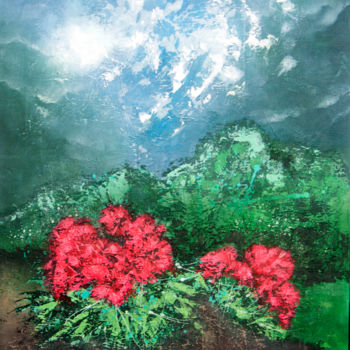 Ζωγραφική με τίτλο "Hibiscus" από Vasco Kirov, Αυθεντικά έργα τέχνης, Ακρυλικό
