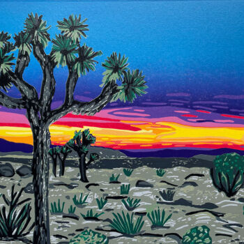 "Joshua Sunset" başlıklı Baskıresim Kirstie Dedman tarafından, Orijinal sanat, Linocut