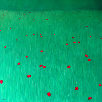 Schilderij getiteld "Field with Red Popp…" door Kirstin Mccoy, Origineel Kunstwerk, Olie Gemonteerd op Frame voor houten bra…