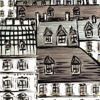 Drawing titled "Paris Rooftops" by Kirstin Mccoy, Original Artwork, Acrylic