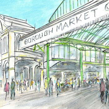 Рисунок под названием "Borough Market Lond…" - Kirstin Mccoy, Подлинное произведение искусства, Акрил