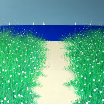 Painting titled "Beach Path 1" by Kirstin Mccoy, Original Artwork, Oil Mounted on Wood Stretcher frame