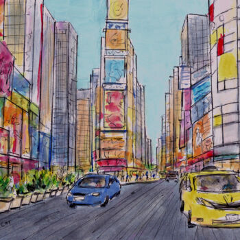 Disegno intitolato "Times Square - New…" da Kirstin Mccoy, Opera d'arte originale, Acrilico