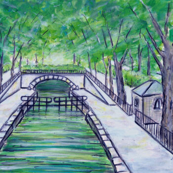 Dessin intitulée "Canal Saint-Martin,…" par Kirstin Mccoy, Œuvre d'art originale, Acrylique