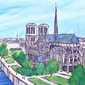 Drawing titled "Notre Dame de Paris…" by Kirstin Mccoy, Original Artwork, Acrylic