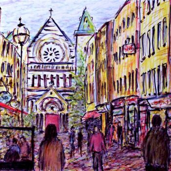 Drawing titled "Dublin City, Ireland" by Kirstin Mccoy, Original Artwork, Acrylic