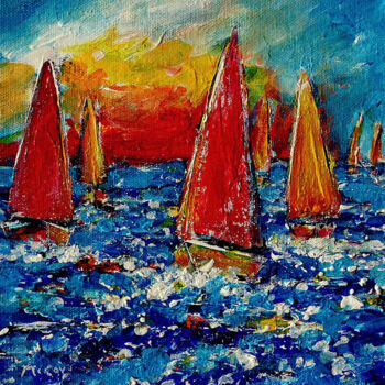 Painting titled "Sunset Sailing" by Kirstin Mccoy, Original Artwork, Oil