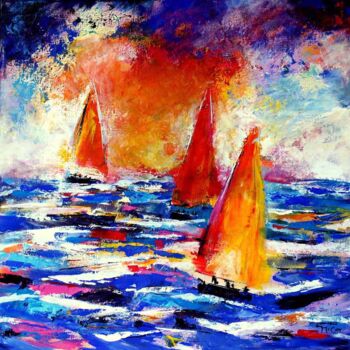 Painting titled "Sailing in the Suns…" by Kirstin Mccoy, Original Artwork, Oil Mounted on Wood Stretcher frame