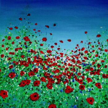 Painting titled "Wild Flower Field" by Kirstin Mccoy, Original Artwork, Oil Mounted on Wood Stretcher frame