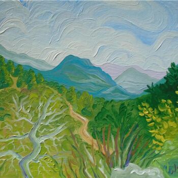 Painting titled "Valencia Landscape,…" by Kirsty Wain, Original Artwork, Oil Mounted on Wood Stretcher frame