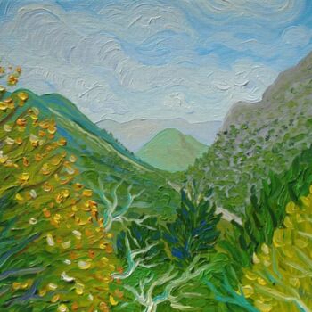 Peinture intitulée "Mountains view near…" par Kirsty Wain, Œuvre d'art originale, Huile Monté sur Châssis en bois