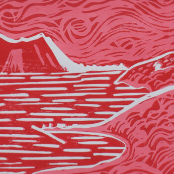 Printmaking titled "VIEW OF GIBRALTAR F…" by Kirsty Wain, Original Artwork, Linocuts Mounted on Cardboard