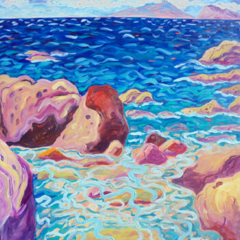 Painting titled "ROCKY SHORE AT PLAY…" by Kirsty Wain, Original Artwork, Oil
