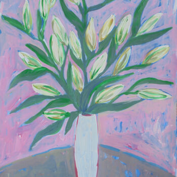 Painting titled "White Lilies" by Kirsty Wain, Original Artwork, Acrylic