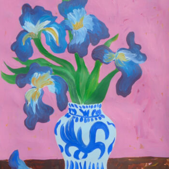 Schilderij getiteld "Irises in chinese v…" door Kirsty Wain, Origineel Kunstwerk, Acryl