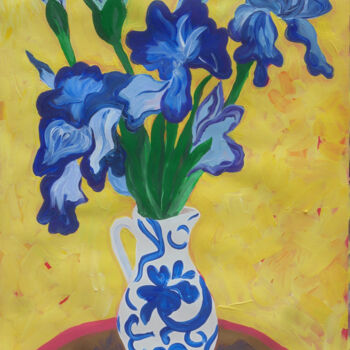 Painting titled "Irises in Chinese V…" by Kirsty Wain, Original Artwork, Acrylic