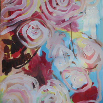 Painting titled "Field of roses" by Kirsty Wain, Original Artwork, Acrylic