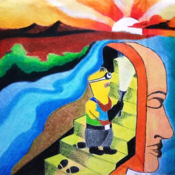 Tekening getiteld "Happier Me" door Kishore Bishoi, Origineel Kunstwerk, Pastel