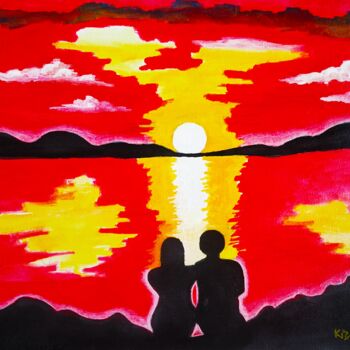 Painting titled "Romantic Sunset" by Kishore Bishoi, Original Artwork, Acrylic