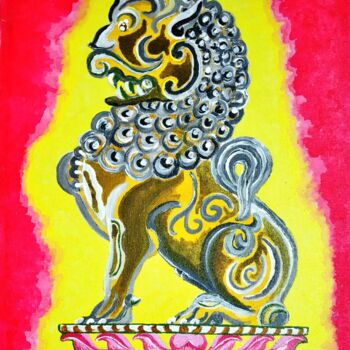 Malerei mit dem Titel "The Majestic Lion" von Kishore Bishoi, Original-Kunstwerk, Acryl