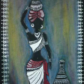 Schilderij getiteld "Black Beauty" door Kishore Bishoi, Origineel Kunstwerk, Acryl