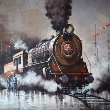 Pittura intitolato "Nostalgia of Steam…" da Kishore Pratim Biswas, Opera d'arte originale, Acrilico