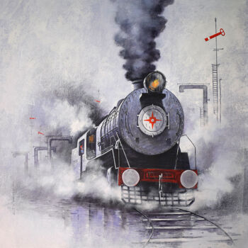 Pintura titulada "Nostalgia of Steam…" por Kishore Pratim Biswas, Obra de arte original, Acrílico