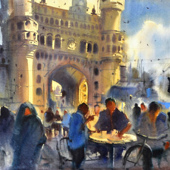 Painting titled "Nimra Irani Chai Ch…" by Kishore Singh, Original Artwork, Watercolor