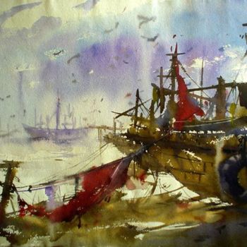 Painting titled "Boat" by Kishore Singh, Original Artwork