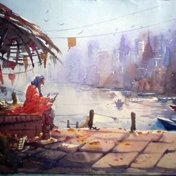 Painting titled "Market14" by Kishore Singh, Original Artwork