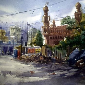 Ζωγραφική με τίτλο "Hyderabad01" από Kishore Singh, Αυθεντικά έργα τέχνης, Ακουαρέλα