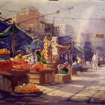 Pintura titulada "Market10" por Kishore Singh, Obra de arte original