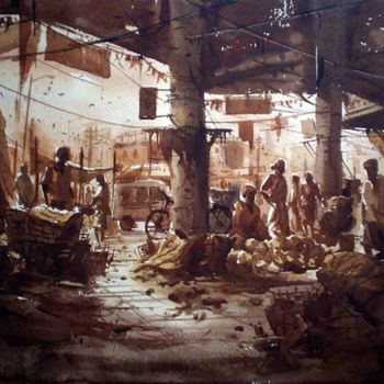 Painting titled "Market15" by Kishore Singh, Original Artwork