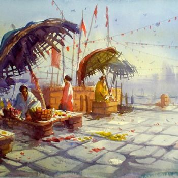 Ζωγραφική με τίτλο "Varanasi02" από Kishore Singh, Αυθεντικά έργα τέχνης
