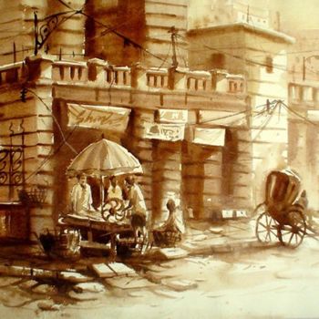 Ζωγραφική με τίτλο "Calcatta,City of jo…" από Kishore Singh, Αυθεντικά έργα τέχνης
