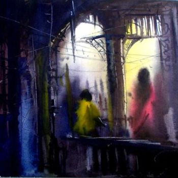 Painting titled "RailwayStaction01" by Kishore Singh, Original Artwork