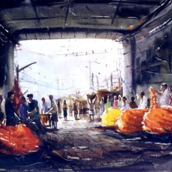 Pintura titulada "Calcatta,City of jo…" por Kishore Singh, Obra de arte original